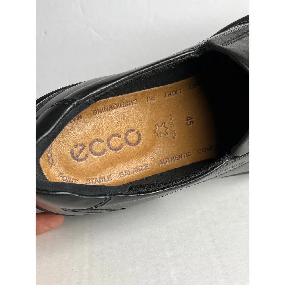 ECCO Helsinki Mens Black Leather Slip On Loafers Square Toe Dress Shoes